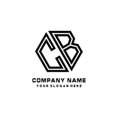 CB initial letters, hexagon logo minimalist art lines, black color