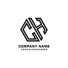 CH initial letters, hexagon logo minimalist art lines, black color