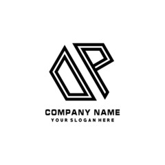 DP initial letters, hexagon logo minimalist art lines, black color
