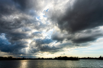 .colorful dramatic sky with cloud at sunset