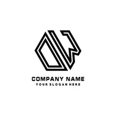 DW initial letters, hexagon logo minimalist art lines, black color