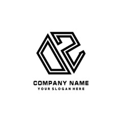 DZ initial letters, hexagon logo minimalist art lines, black color