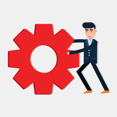 businessman pushing cogwheel for workaholic concept vector illustration