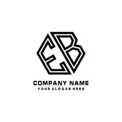 EB initial letters, hexagon logo minimalist art lines, black color