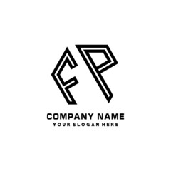 Obraz premium FP initial letters, hexagon logo minimalist art lines, black color