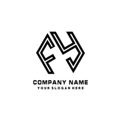 FY initial letters, hexagon logo minimalist art lines, black color