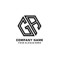 GA initial letters, hexagon logo minimalist art lines, black color