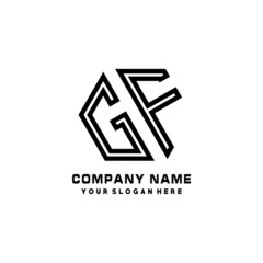 GF initial letters, hexagon logo minimalist art lines, black color