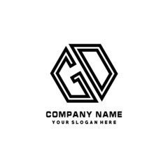 Fototapeta premium GD initial letters, hexagon logo minimalist art lines, black color