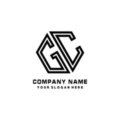 GC initial letters, hexagon logo minimalist art lines, black color