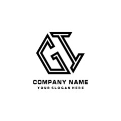 GI initial letters, hexagon logo minimalist art lines, black color