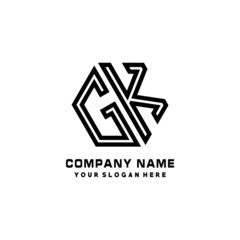 GK initial letters, hexagon logo minimalist art lines, black color