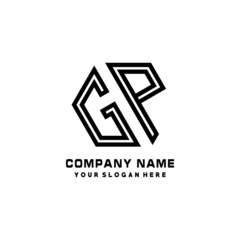 Obraz premium GP initial letters, hexagon logo minimalist art lines, black color