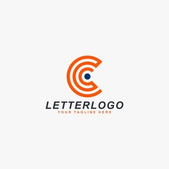 Letter C logo design vector. Labyrinth abstract symbol. Letter C outline and dot vector icons.