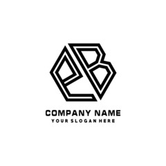 PB initial letters, hexagon logo minimalist art lines, black color