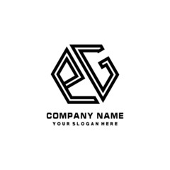 Fototapeta premium PG initial letters, hexagon logo minimalist art lines, black color
