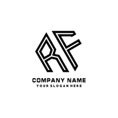 RF initial letters, hexagon logo minimalist art lines, black color
