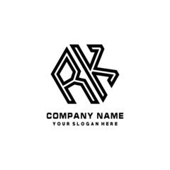 RK initial letters, hexagon logo minimalist art lines, black color