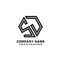 SJ initial letters, hexagon logo minimalist art lines, black color