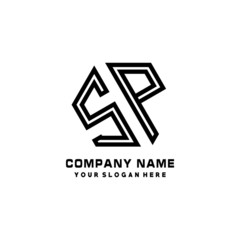 SP initial letters, hexagon logo minimalist art lines, black color