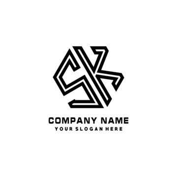 SK initial letters, hexagon logo minimalist art lines, black color
