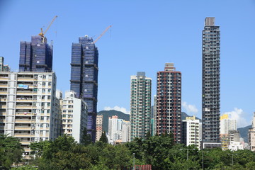 Fototapeta premium Thin Pencil Buildings in Kowloon, Hong Kong
