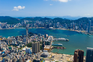 Fototapeta na wymiar Top view of the Hong Kong island side