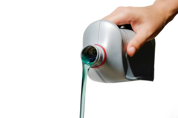 Refueling and pouring oil quality into the engine motor car Transmission and Maintenance Gear .Energy fuel concept.
