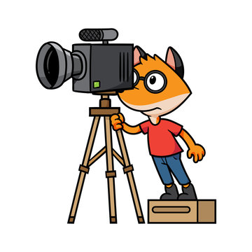 Cartoon Fox Looking Through Video Camera