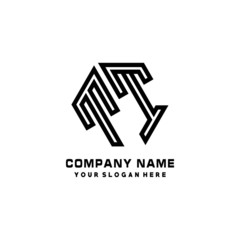 TT initial letters, hexagon logo minimalist art lines, black color