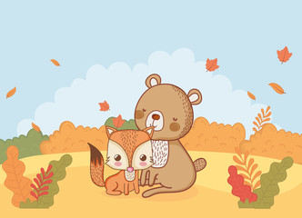 cute animal foliage hello autumn