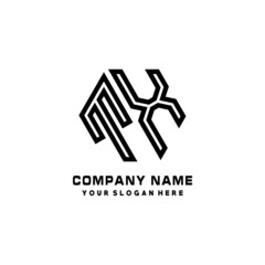TX initial letters, hexagon logo minimalist art lines, black color