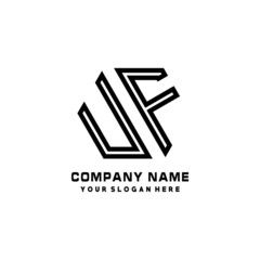 UF initial letters, hexagon logo minimalist art lines, black color