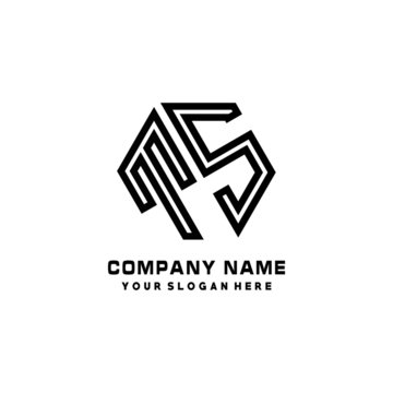 TS initial letters, hexagon logo minimalist art lines, black color
