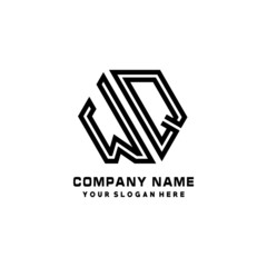 WQ initial letters, hexagon logo minimalist art lines, black color