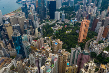 Fototapeta na wymiar Top down view of Hong Kong city