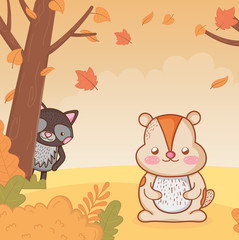 cute animal foliage hello autumn