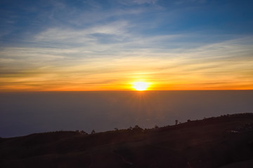 Morning sunrise on high mountains.