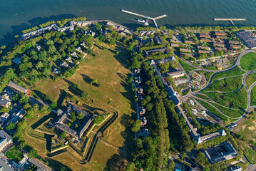 Aerial view of the Governors Island in New York, NY