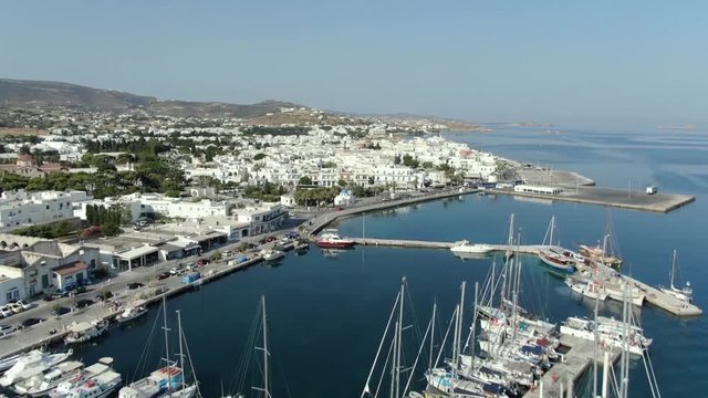 Aerial of port of Paros Island