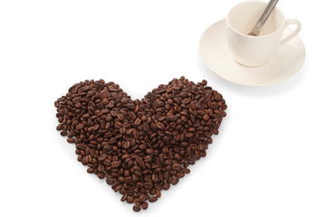 heart made of coffee beans isolated on white