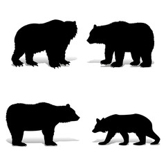Collection of black bears, silhouette on a white background