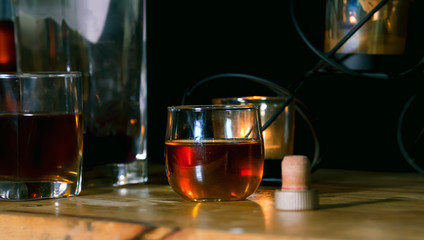 Bartender Serve Whiskey, on wood bar, 