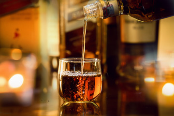 Bartender Serve Whiskey, on wood 