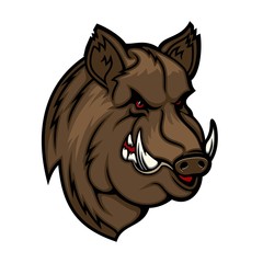 Angry boar head mascot. Wild pig or hog icon