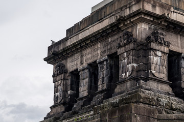 Koblenz City Germany historic monument German Corner where the rivers rhine and mosele flow together on a sunny day