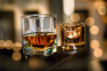 Bartender Serve Whiskey, on wood bar, 