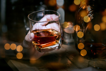 Bartender Serve Whiskey, on wood 