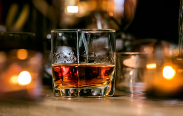 Bartender Serve Whiskey, on wood bar