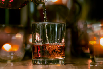 Bartender Serve Whiskey, on wood bar
